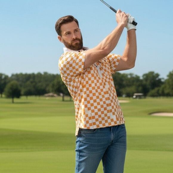 Trailer Park Golf Club | Men | Vol Gold Checker Member Golf Polo Shirt | Medium - Picture 15 of 15